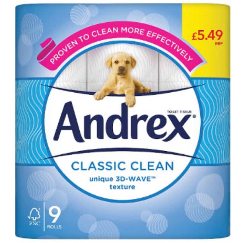 Andrex Classic Clean Toilet Tissue, 9 Toilet Rolls x Case of 4 - London Grocery