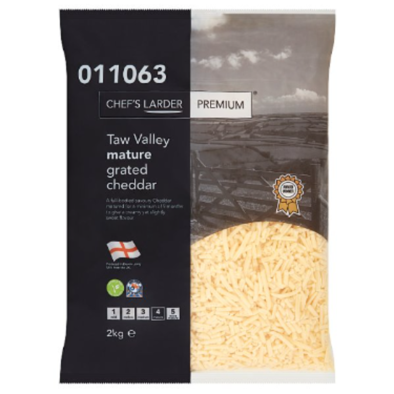 Chef's Larder Premium Taw Valley Mature Grated Cheddar 2kg x 1 - London Grocery