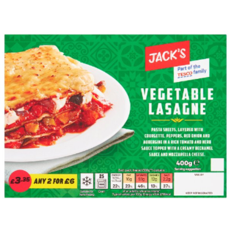Jack's Vegetable Lasagne 400g x 6 - London Grocery