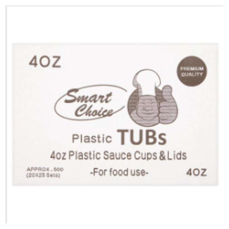 Smart Choice 4oz Plastic Tubs Sauce Cup & Lids 500 Sets x Case of 20 - London Grocery