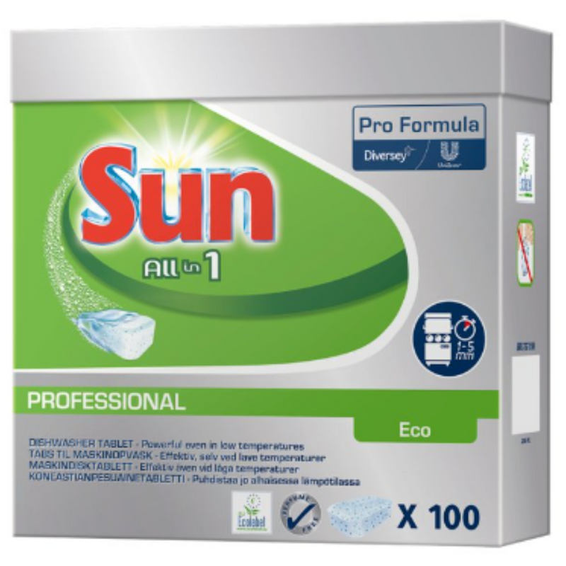 Sun All in 1 Eco Professional Dishwasher Tablet 100 x 18g (1.8kg) x 5 - London Grocery