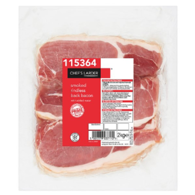 Chef's Larder Smoked Rindless Back Bacon with Added Water 2kg x 5 Packs | London Grocery