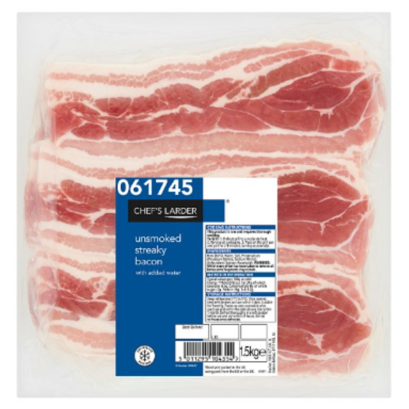 Chef's Larder Unsmoked Streaky Bacon 1.5kg x 6 Packs | London Grocery