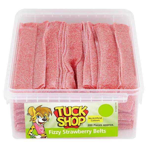 Tuck Shop Fizzy Strawberry Belts 200 Pieces 1.3kg - London Grocery