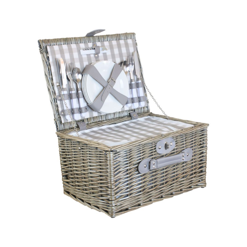4 Person Grey Checked Chiller Hamper | London Grocery