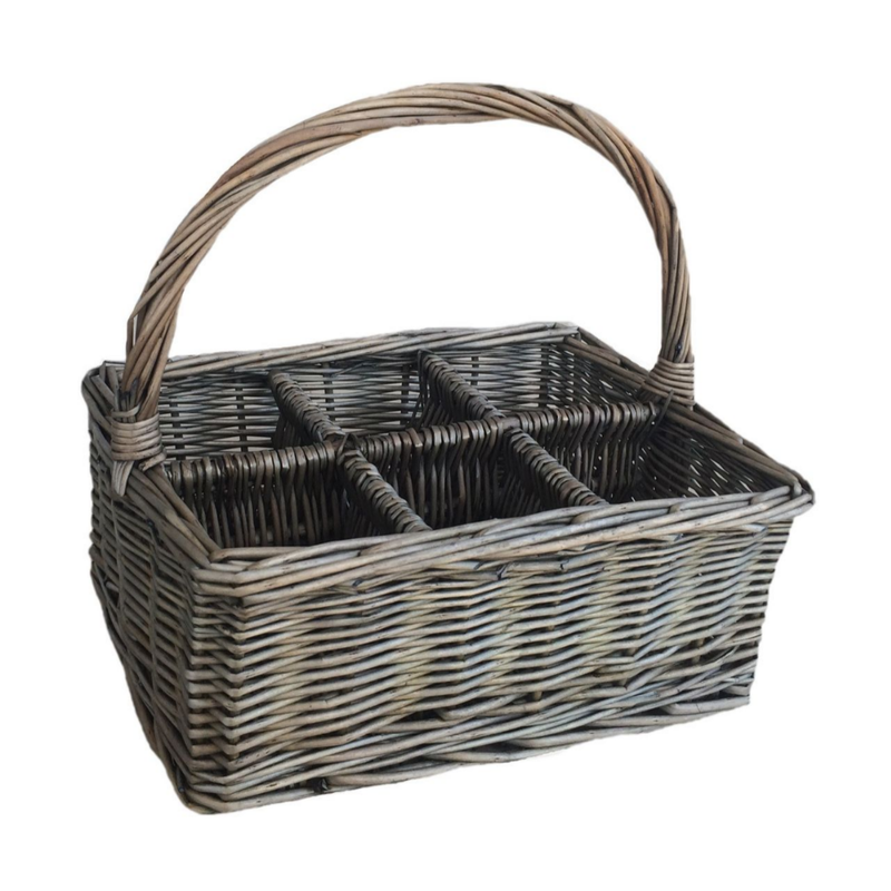 Antique Wash Rectangular 6 Section Cutlery Basket | London Grocery