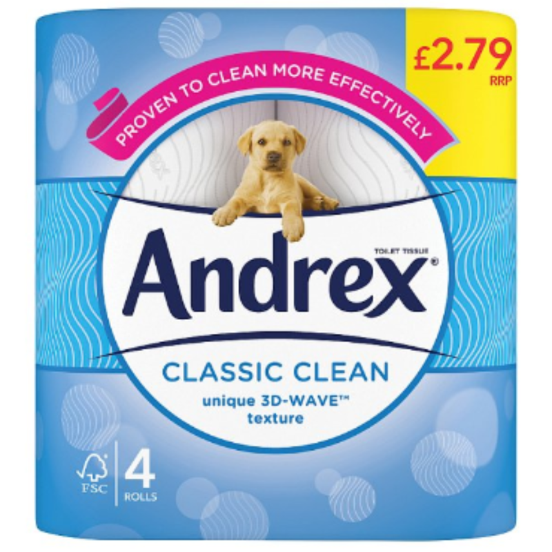 Andrex Classic Clean Toilet Tissue, 4 Toilet Rolls x Case of 6 - London Grocery