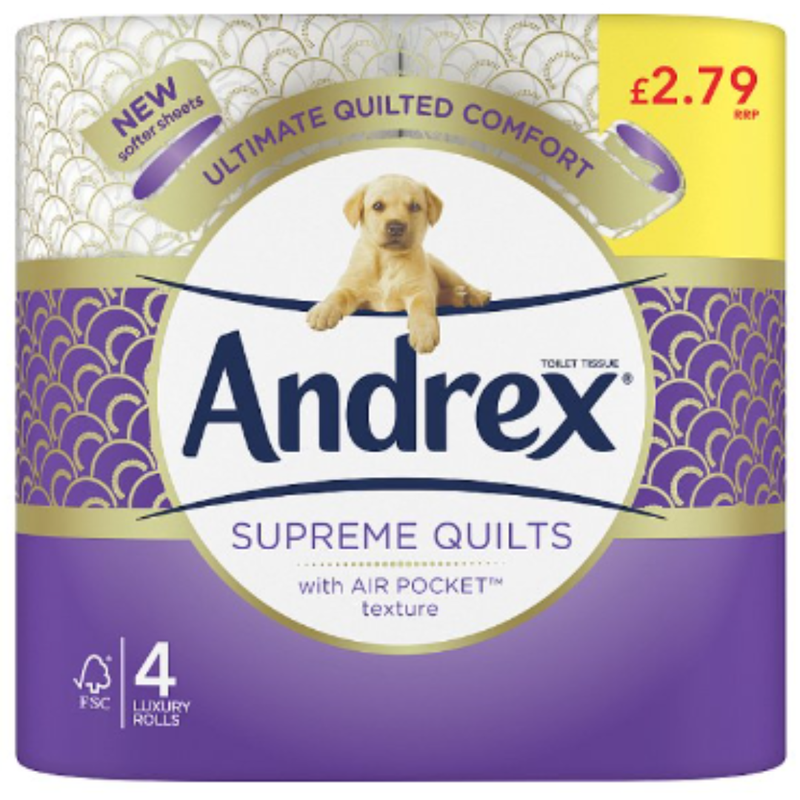 Andrex Supreme Quilts Toilet Tissue, 4 Quilted Toilet Rolls x Case of 6 - London Grocery