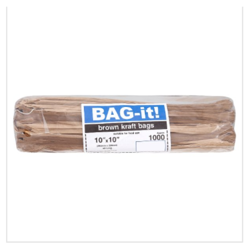 Bag-It! Brown Kraft Bags 10" x 10" Strung Approx 1000 | Eco Friendly | Approx 1000 per Case| Case of 1 - London Grocery