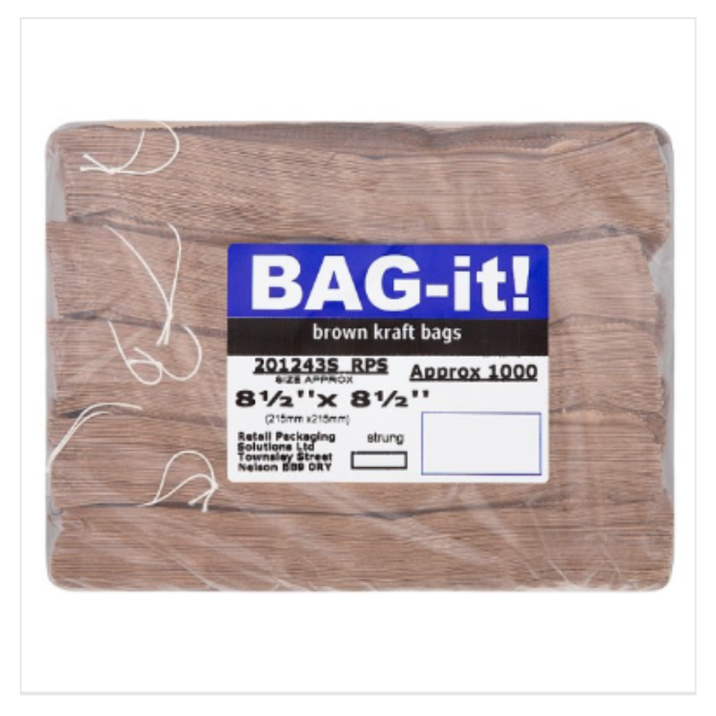 Bag-it! Brown Kraft Bags Strung Approx 1000 |Eco Friendly | Approx 1000 per Case| Case of 1 - London Grocery