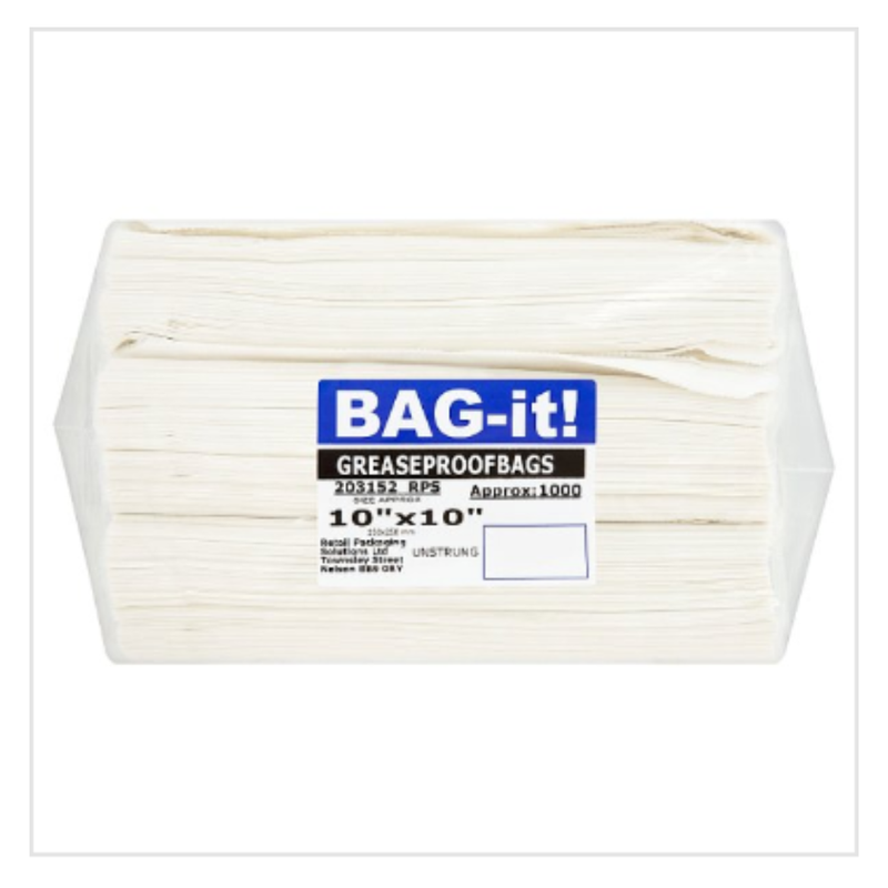 Bag-it! Greaseproof Bags 10" x 10" Approx: 1000 | Approx 1000 per Case| Case of 1 - London Grocery