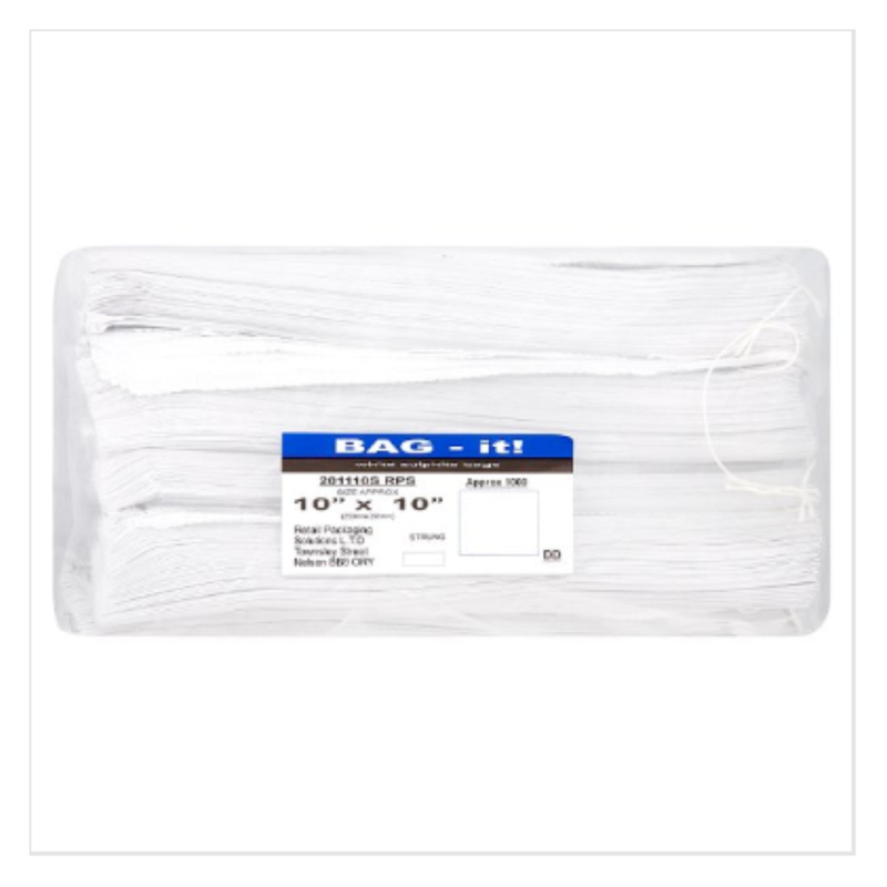 Bag-It! White Sulphite Bags 10" x 10" Strung Approx 1000 | Approx 1000 per Case| Case of 1 - London Grocery