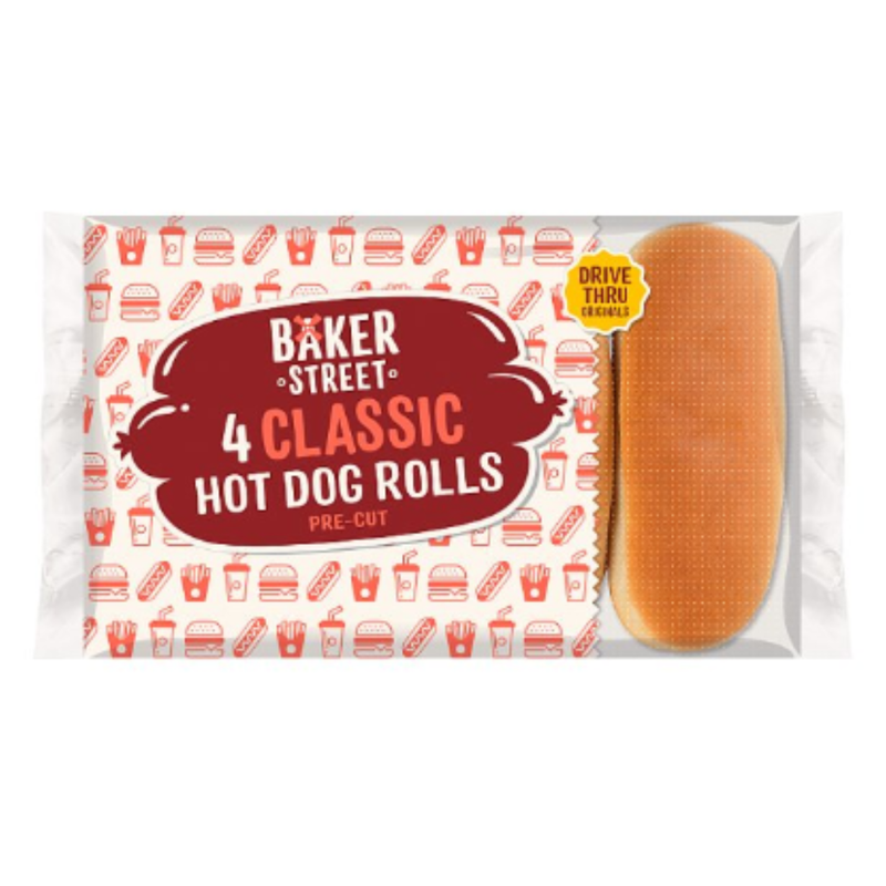 Baker Street 4 Classic Hot Dog Rolls Pre-Cut x Case of 8 - London Grocery