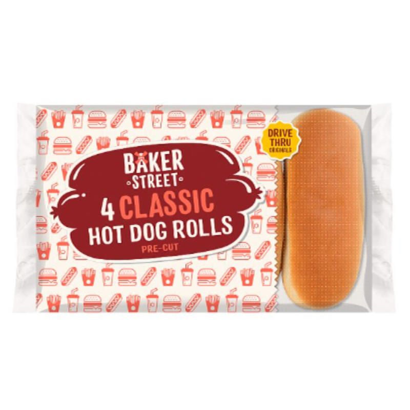 Baker Street 4 Classic Hot Dog Rolls Pre-Cut x Case of 1 - London Grocery