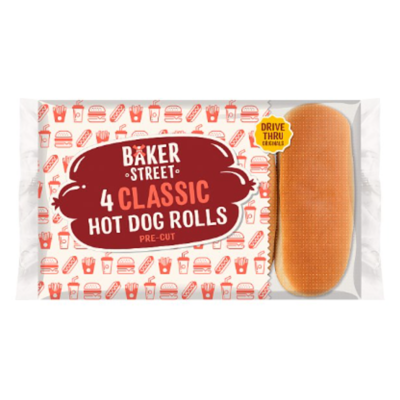 Baker Street 4 Classic Hot Dog Rolls Pre-Cut x Case of 1 - London Grocery