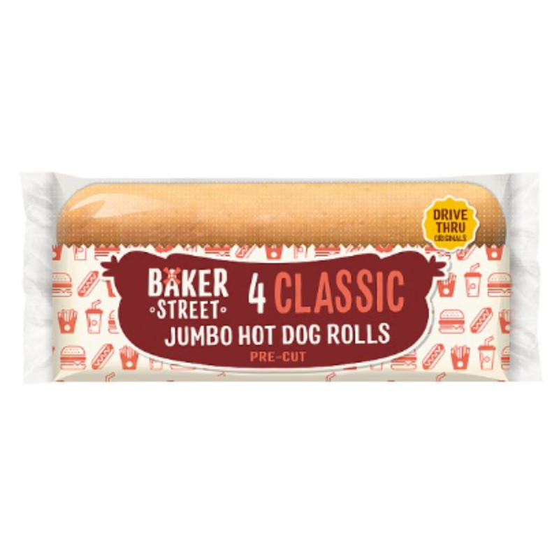 Baker Street 4 Classic Jumbo Hot Dog Rolls x Case of 1 - London Grocery
