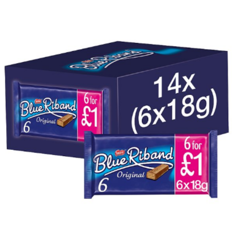 Blue Riband Milk Chocolate Caramel Wafer Biscuit Multipack 6 Pack x Case of 144 - London Grocery