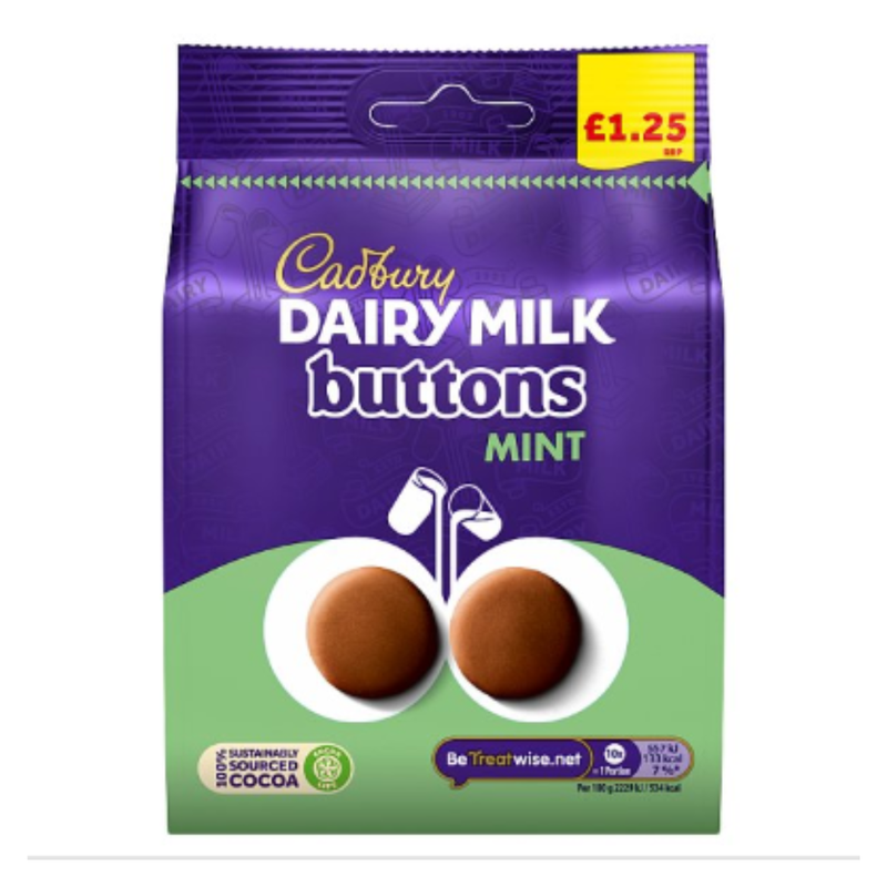 Cadbury Dairy Milk Buttons Mint Chocolate Bag 95g x Case of 10 - London Grocery