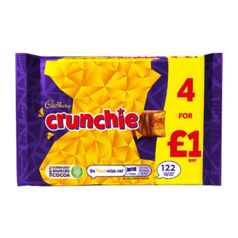 Cadbury Crunchie Chocolate Bar 4 Pack 104.4g x Case of 10 - London Grocery