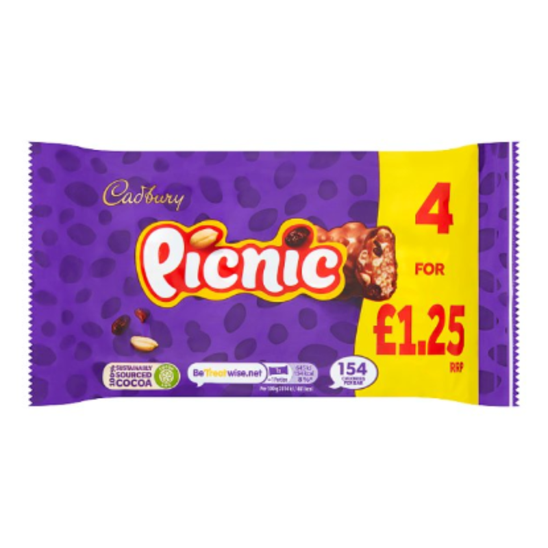 Cadbury Picnic 4 x 32g (128g) x Case of 10 - London Grocery