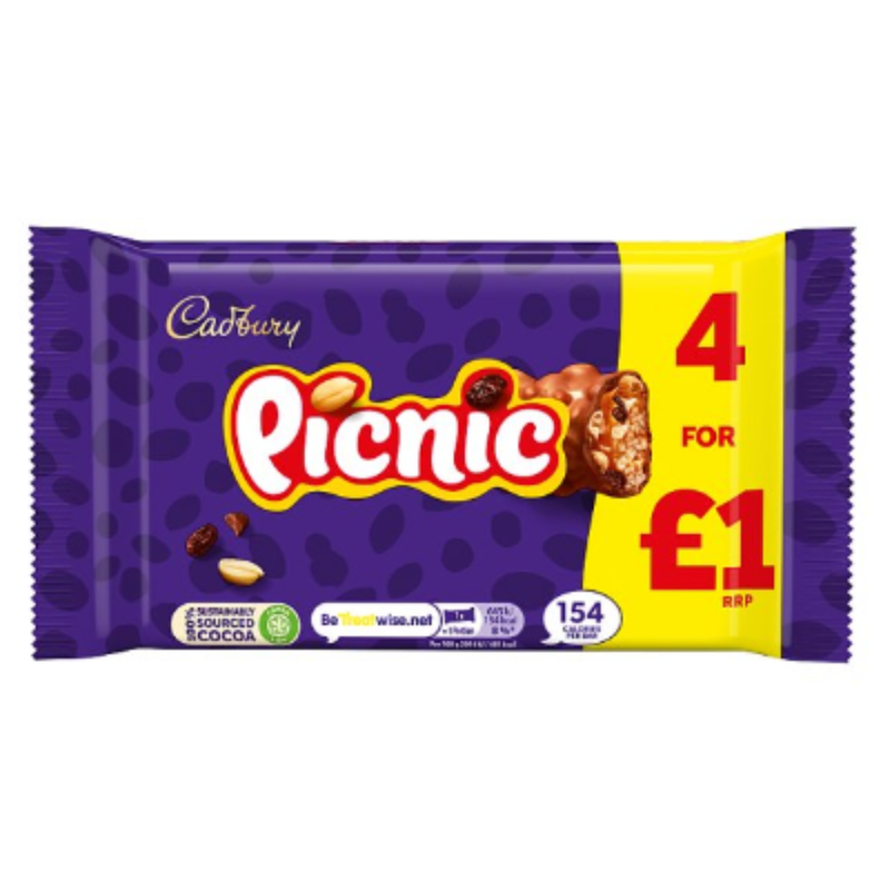 Cadbury Picnic Chocolate Bar 4 Pack 128g x Case of 10 - London Grocery