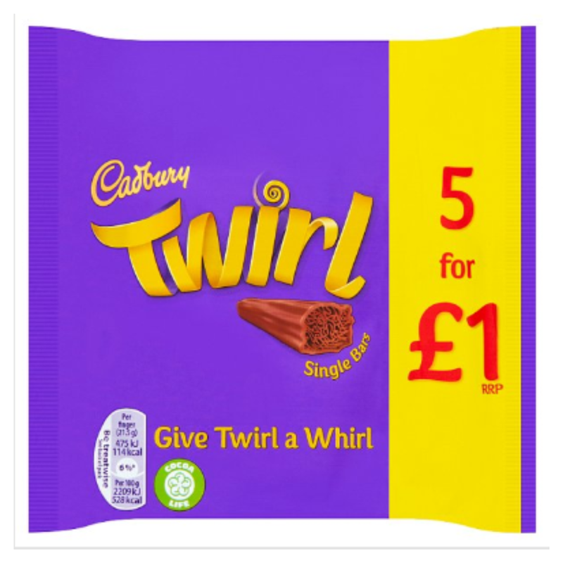 Cadbury Twirl Chocolate Bar 5 Pack 107.5g x Case of 20 - London Grocery