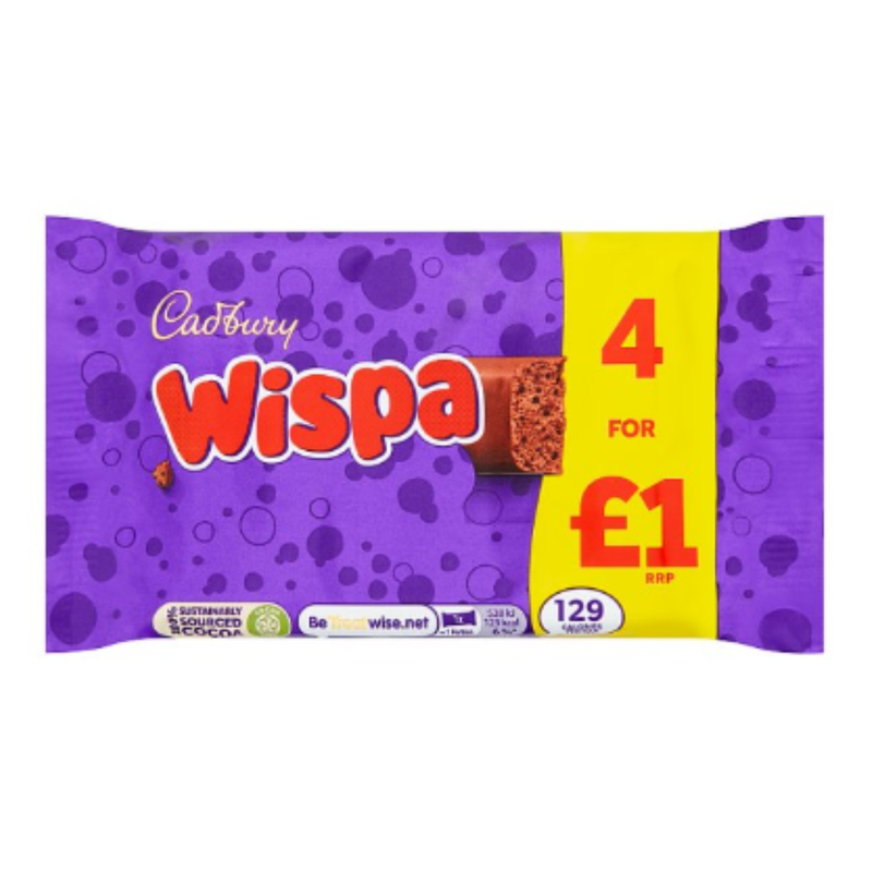 Cadbury Wispa Chocolate Bar 4 Pack 94.8g x Case of 11 - London Grocery