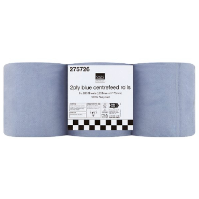 Chef's Essentials 2Ply Blue Centrefeed Rolls x Case of 1 - London Grocery