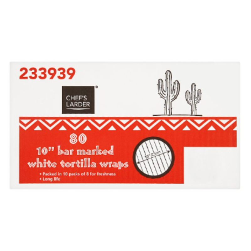 Chef's Larder 80 10'' Bar Marked White Tortilla Wraps x Case of 1 - London Grocery