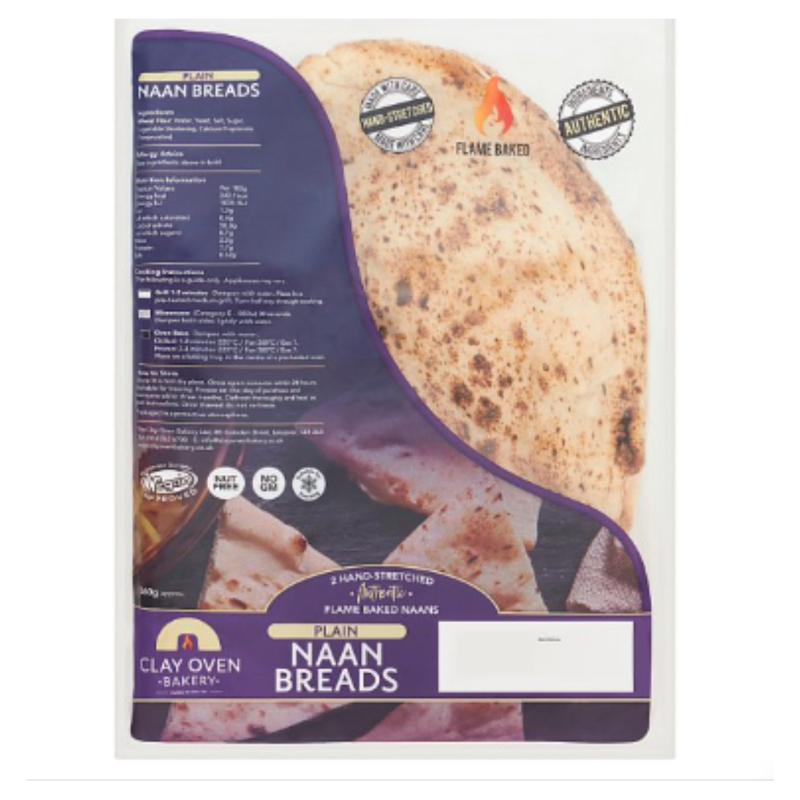 Clay Oven Bakery 2 Hand-Stretched Authentic Plain Naan Breads x Case of 10 - London Grocery