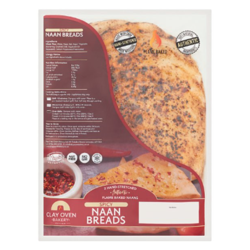 Clay Oven Bakery 2 Hands-Stretched Authentic Spicy Naan Breads x Case of 1 - London Grocery