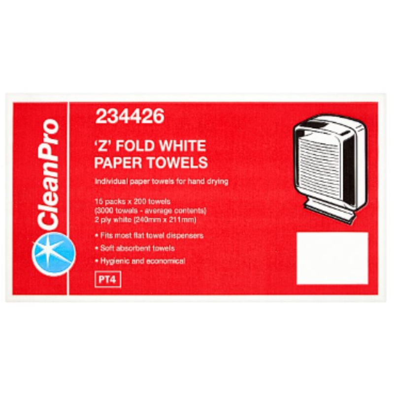 CleanPro 'Z' Fold White Paper Towels 2 Ply 15 Packs 200 Towels x Case of 1 - London Grocery