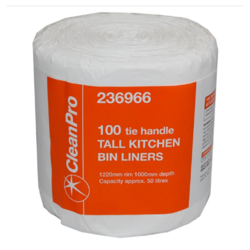 CleanPro 100 Tie Handle Tall Kitchen Bin Liners | Approx 100 per Case| Case of 4 - London Grocery