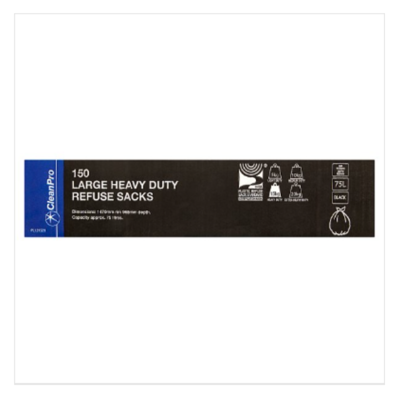 CleanPro 150 Large Heavy Duty Refuse Sacks Black 75L | Approx 150 per Case| Case of 1 - London Grocery
