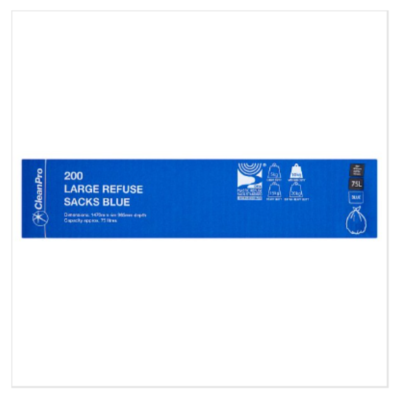 CleanPro 200 Large Refuse Sacks Blue 75L | Approx 200 per Case| Case of 1 - London Grocery