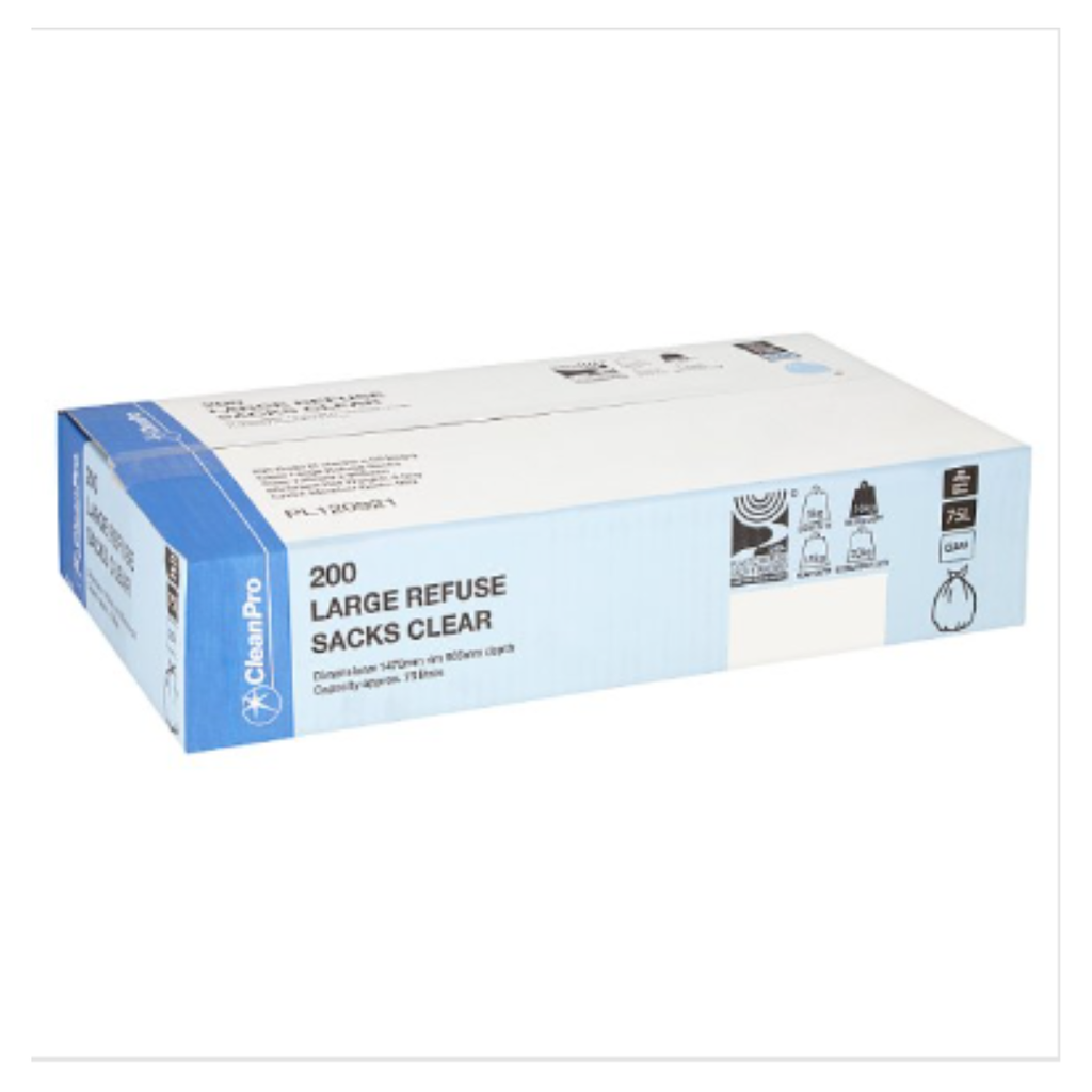 Clean Sack Buy CleanPro 200 Large Refuse Sacks Clear | Approx 200 per Case| Case ...