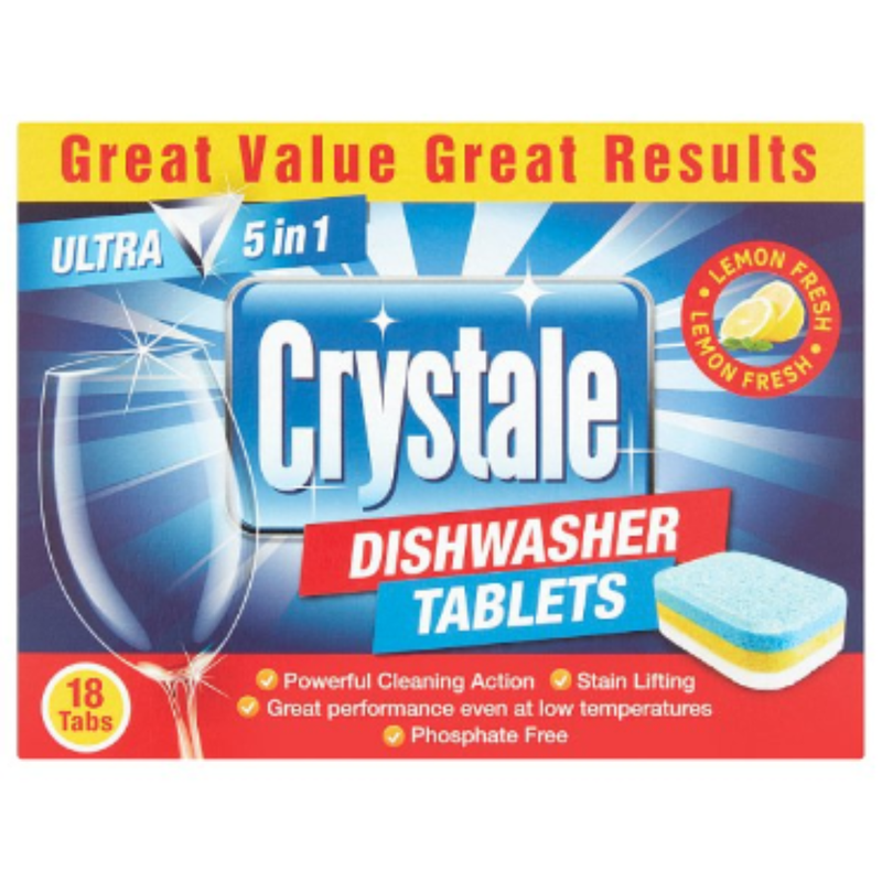 Crystale Lemon Fresh Dishwasher Tablets 18 x 18g x Case of 7  - London Grocery