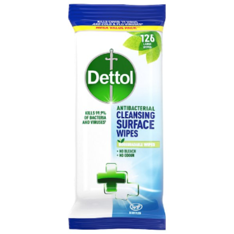 Dettol Antibacterial Surface Cleansing Wipes, 126 Large Wipes x 6 - London Grocery