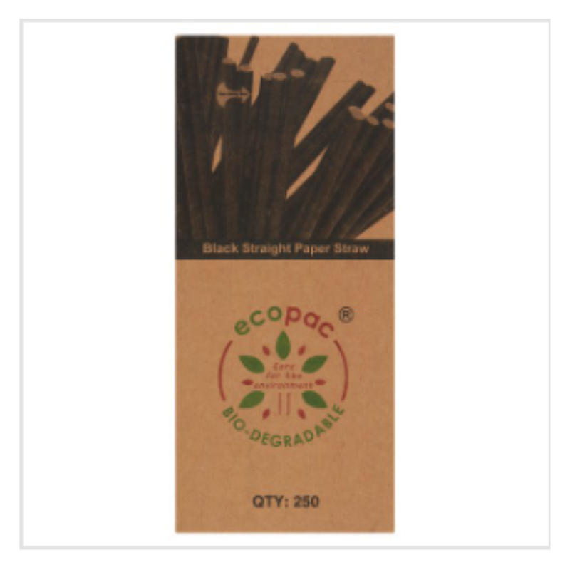 Ecopac 250 Black Straight Paper Straw | Approx 250 per Case| Case of 1 - London Grocery