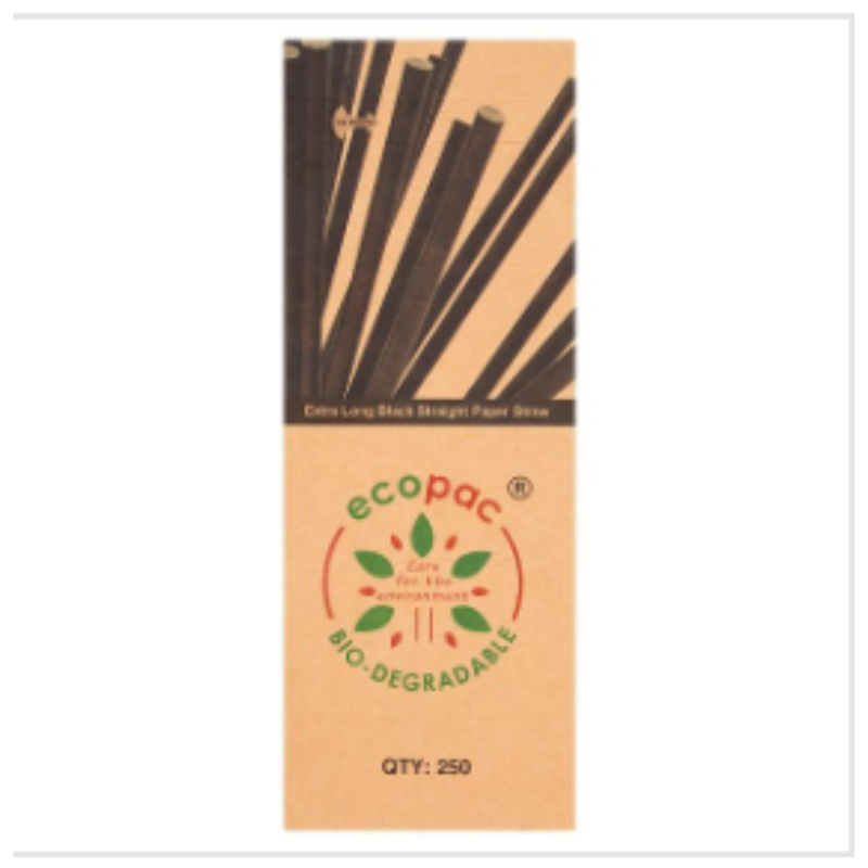 Ecopac 250 Extra Long Black Straight Paper Straw | Approx 250 per Case| Case of 20 - London Grocery