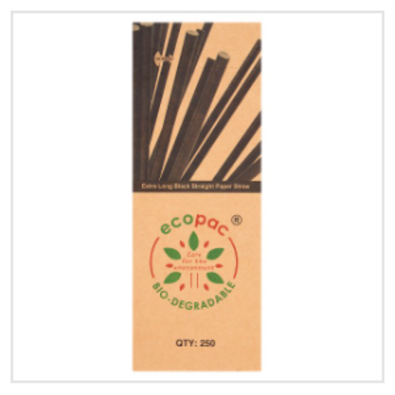 Ecopac 250 Extra Long Black Straight Paper Straw | Approx 250 per Case| Case of 1 - London Grocery