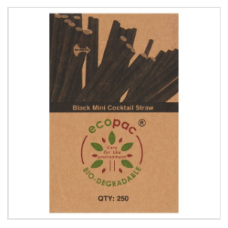 Ecopac Bio-Degradable 250 Black Mini Cocktail Straw | Approx 250 per Case| Case of 20 - London Grocery