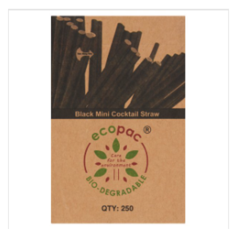 Ecopac Bio-Degradable 250 Black Mini Cocktail Straw | Approx 250 per Case| Case of 1 - London Grocery