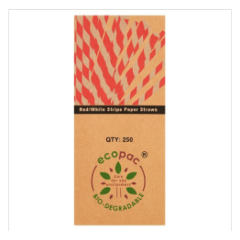 Ecopac Red/White Stripe Paper Straws [Replaces M231749 ] | Approx 250 per Case| Case of 20 - London Grocery