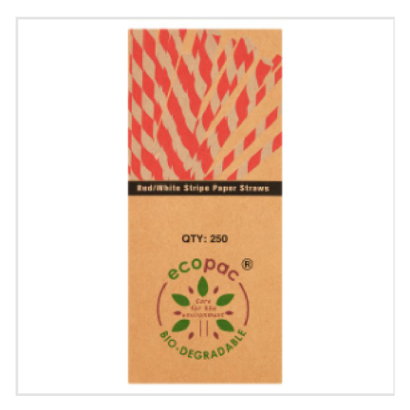 Ecopac Red/White Stripe Paper Straws | Approx 250 per Case| Case of 1 - London Grocery