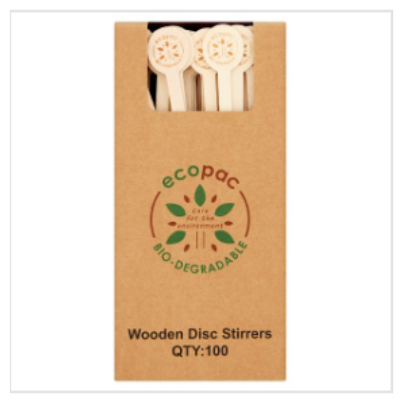 Ecopac 100 Wooden Disc Stirrers | Approx 100 per Case| Case of 40 - London Grocery