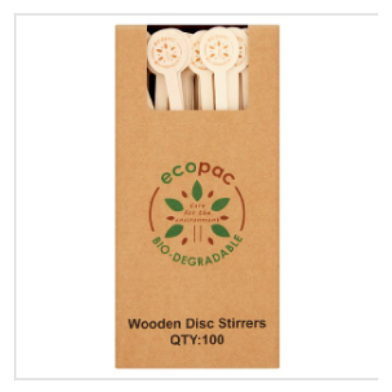 Ecopac 100 Wooden Disc Stirrers | Approx 100 per Case| Case of 1 - London Grocery