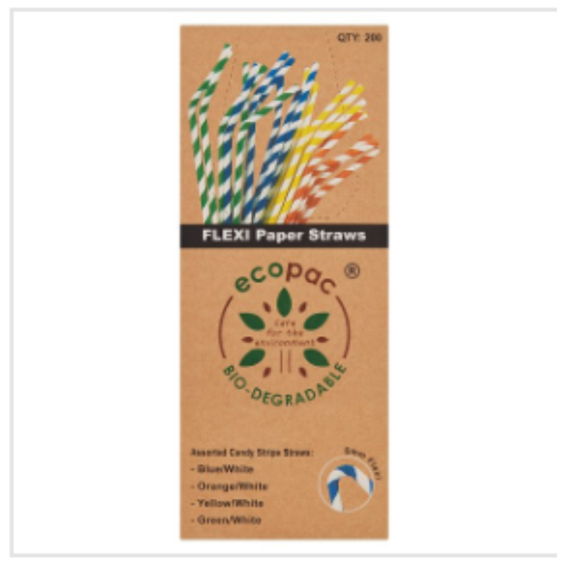 Ecopac 200 Assorted Candy Stripe Straws | Approx 200 per Case| Case of 20 - London Grocery