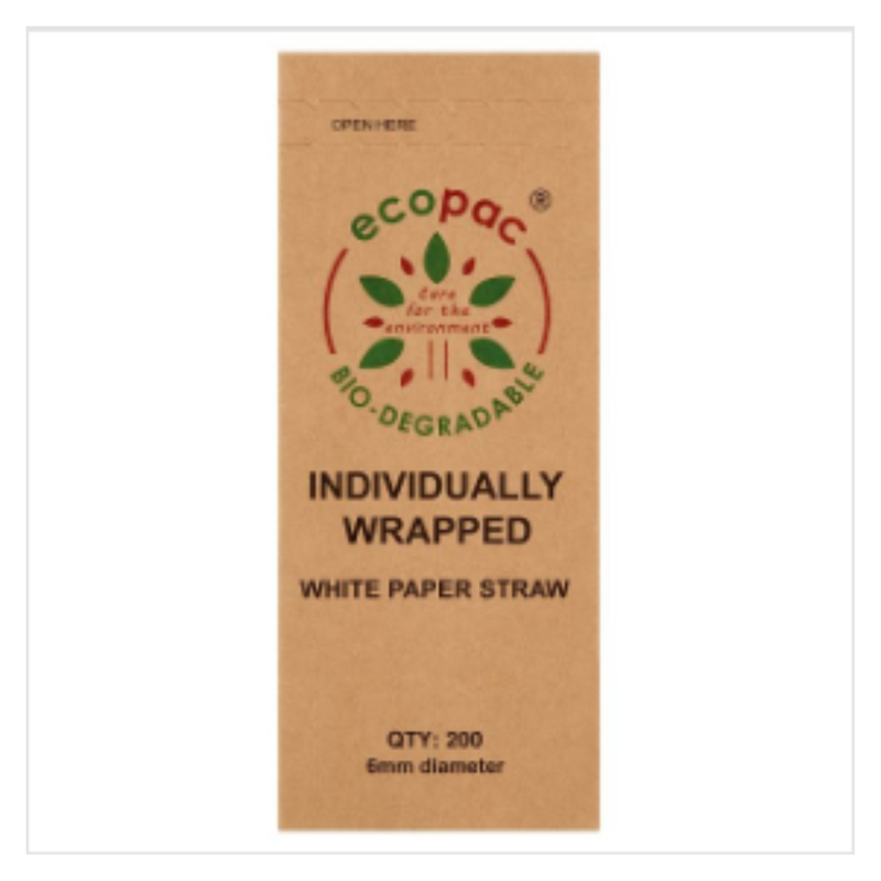 Ecopac 200 Bio-Degradable Individually Wrapped White Paper Straw | Approx 200 per Case| Case of 20 - London Grocery