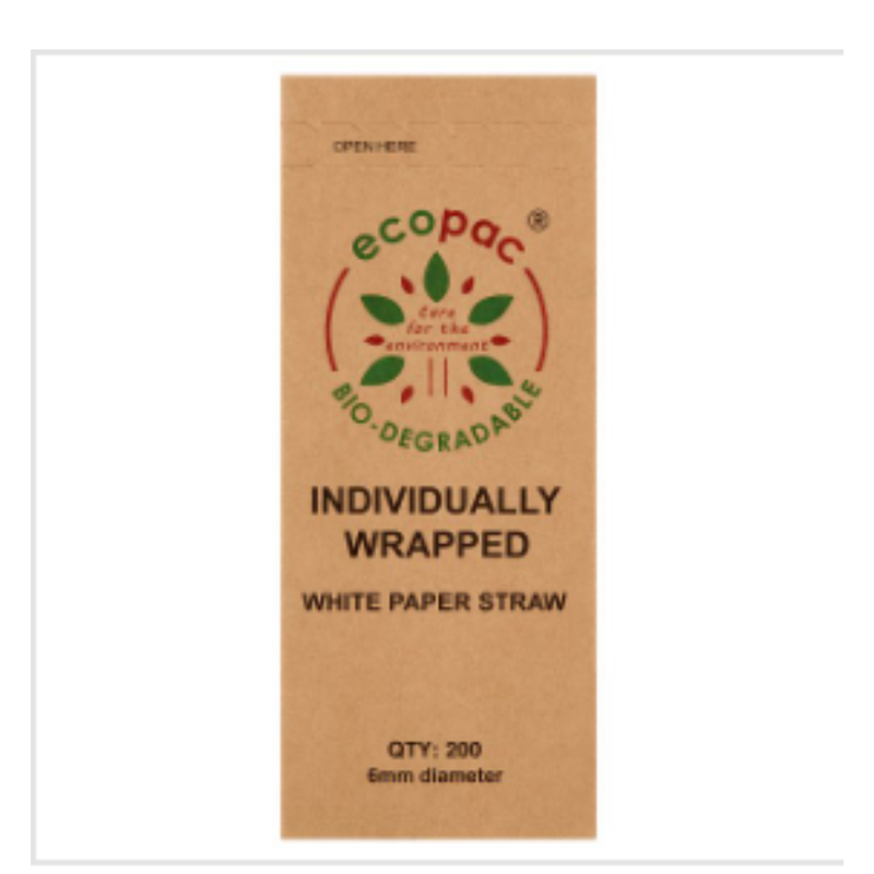 Ecopac 200 Bio-Degradable Individually Wrapped White Paper Straw | Approx 200 per Case| Case of 1 - London Grocery